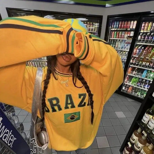 Brasil Embroidered Sweatshirt – Unisex Oversized Crewneck