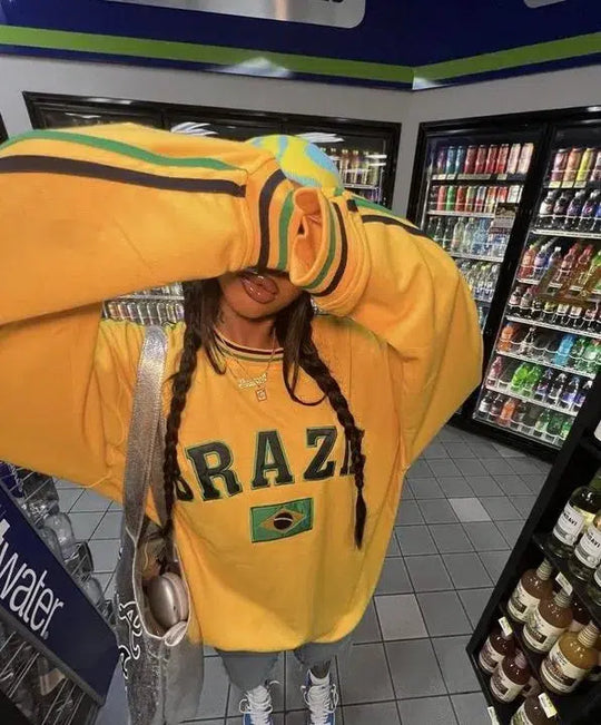 Brasil Embroidered Sweatshirt – Unisex Oversized Crewneck