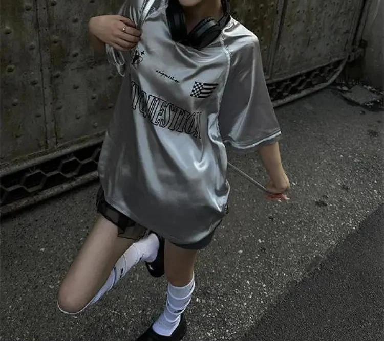 Patchwork Graphic Jersey – Women's Oversized Baggy Top