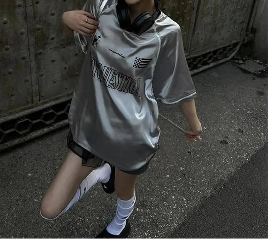 Patchwork Graphic Jersey – Women's Oversized Baggy Top