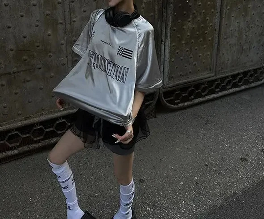 Patchwork Graphic Jersey – Women's Oversized Baggy Top