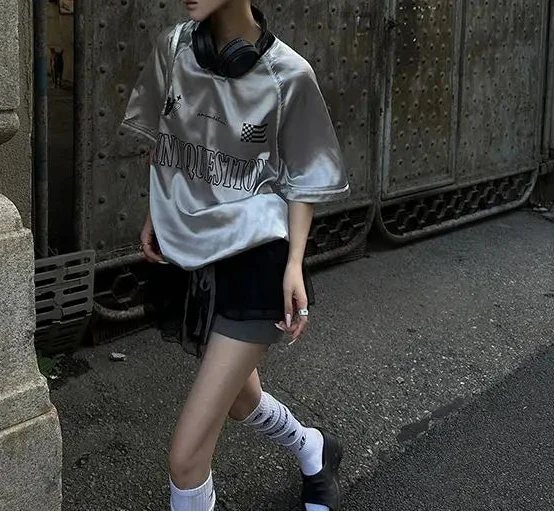 Patchwork Graphic Jersey – Women's Oversized Baggy Top