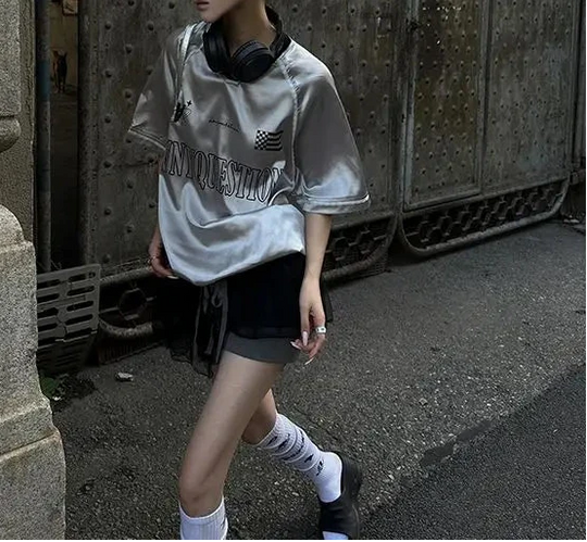 Patchwork Graphic Jersey – Women's Oversized Baggy Top