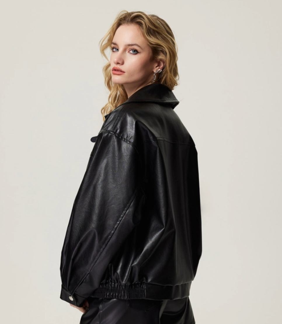 Plaid Lined Leather Jacket – Women's Oversized Reversible Coat