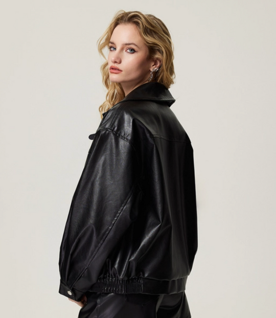 Plaid Lined Leather Jacket – Women's Oversized Reversible Coat