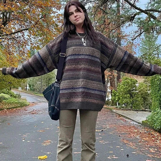 Striped Knit Sweater – Unisex Preppy Grunge Jumper