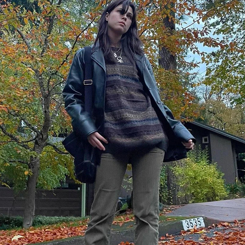 Striped Knit Sweater – Unisex Preppy Grunge Jumper