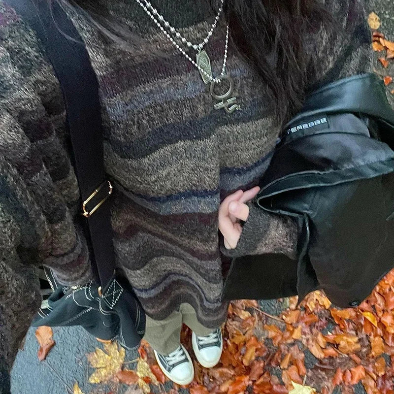 Striped Knit Sweater – Unisex Preppy Grunge Jumper