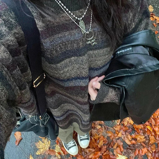 Striped Knit Sweater – Unisex Preppy Grunge Jumper