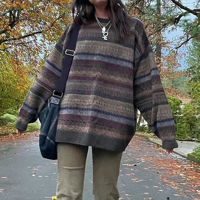 Striped Knit Sweater – Unisex Preppy Grunge Jumper