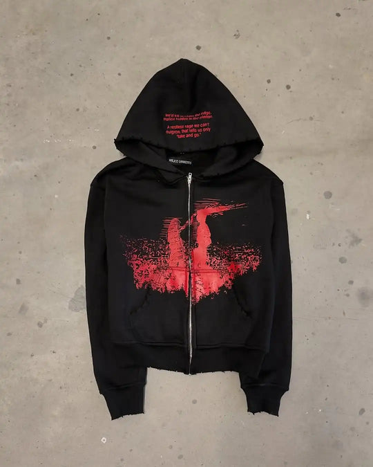 Red Mist Graphic Hoodie – Men's Relaxed Full-Zip Pullover