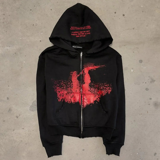 Red Mist Graphic Hoodie – Men's Relaxed Full-Zip Pullover