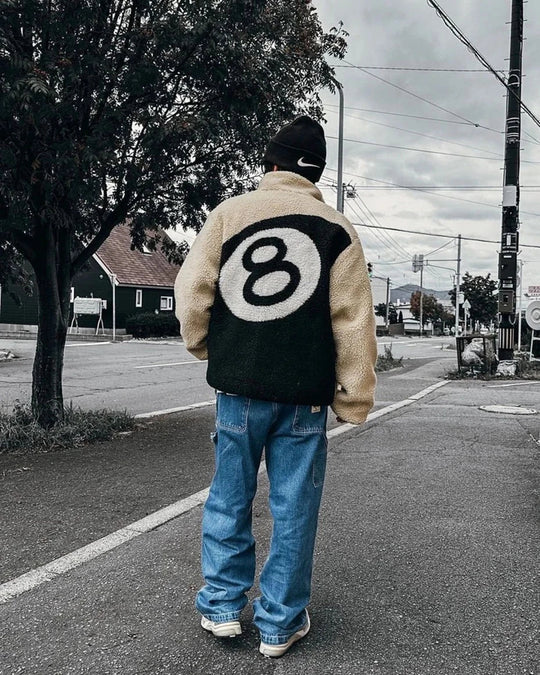 Reversible Sherpa Fleece Jacket – Unisex 8 Ball Coat