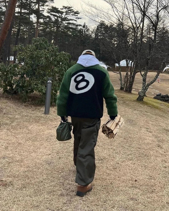 Reversible Sherpa Fleece Jacket – Unisex 8 Ball Coat