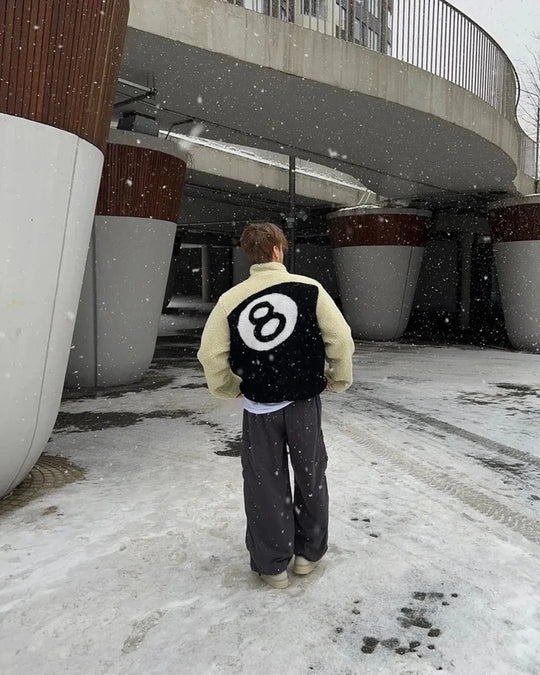 Reversible Sherpa Fleece Jacket – Unisex 8 Ball Coat