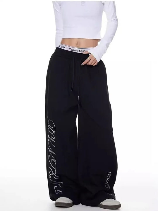 Rhinestone Graphic Joggers – Women's Baggy Fleece Sweatpants