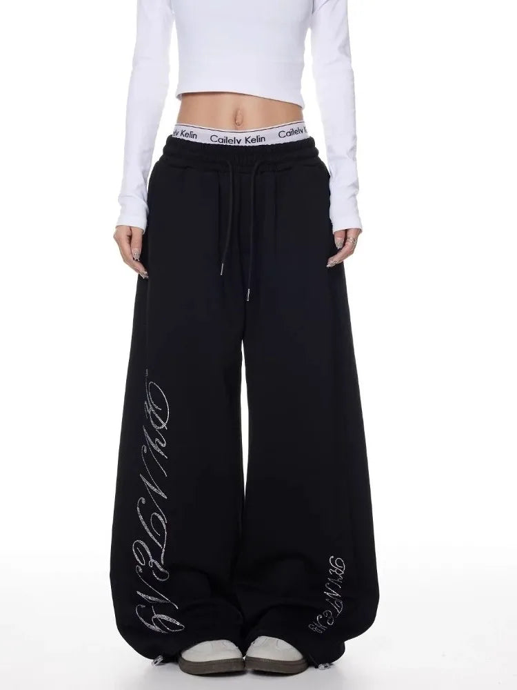 Rhinestone Graphic Joggers – Women's Baggy Fleece Sweatpants