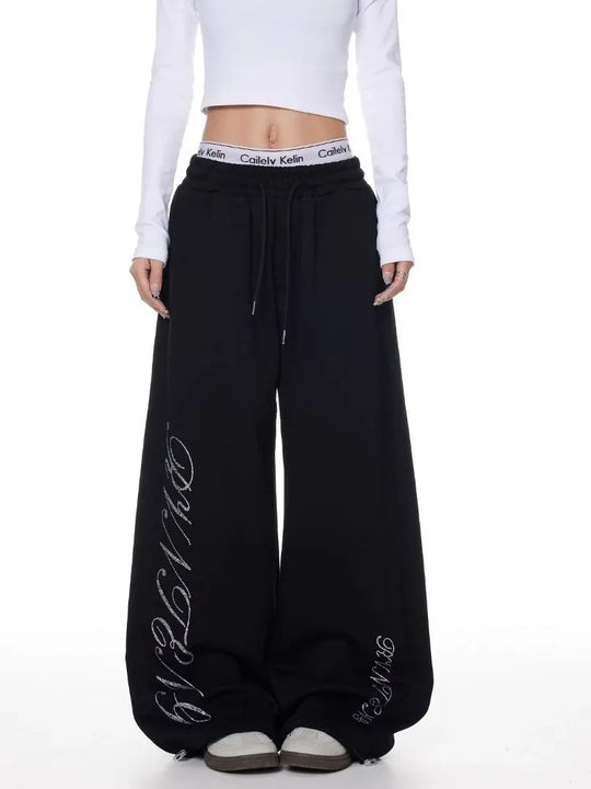 Rhinestone Graphic Joggers – Women's Baggy Fleece Sweatpants
