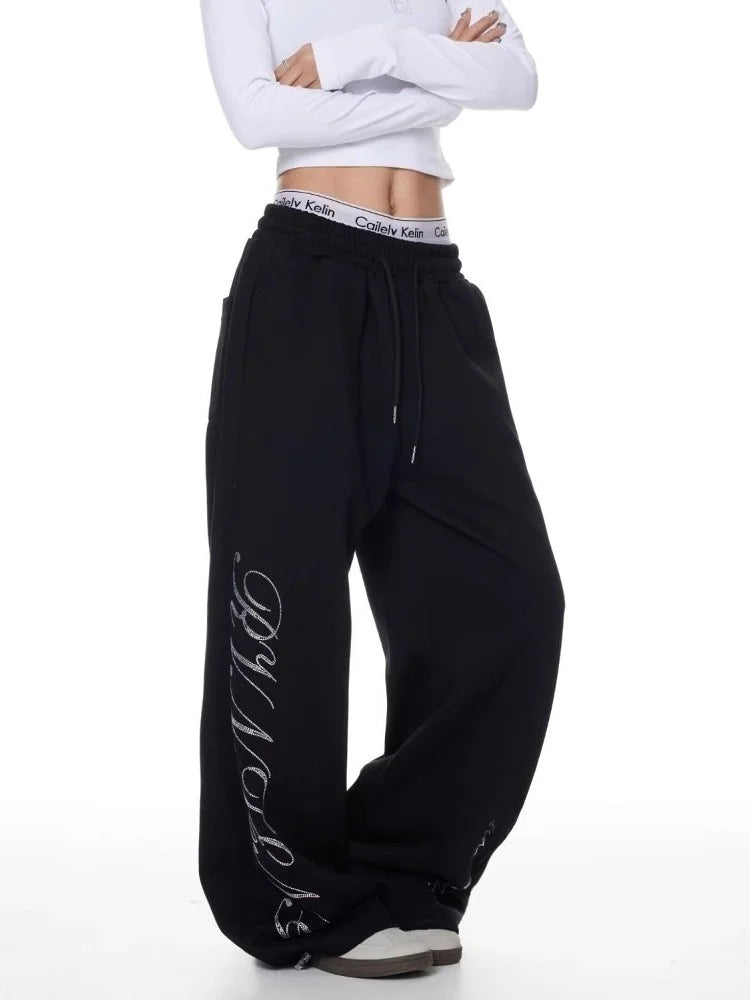 Rhinestone Graphic Joggers – Women's Baggy Fleece Sweatpants
