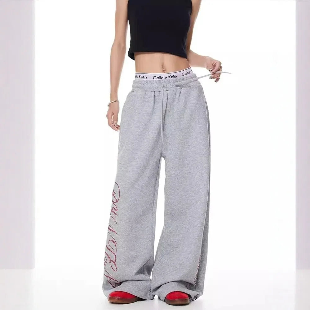 Rhinestone Graphic Joggers – Women's Baggy Fleece Sweatpants