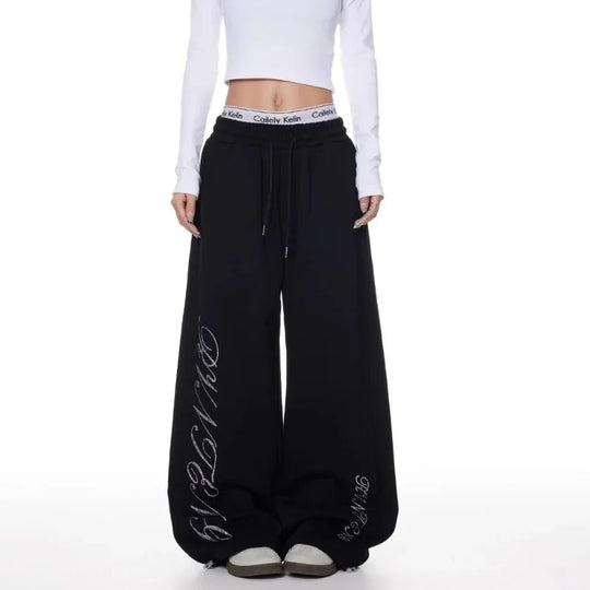 Rhinestone Graphic Joggers – Women's Baggy Fleece Sweatpants