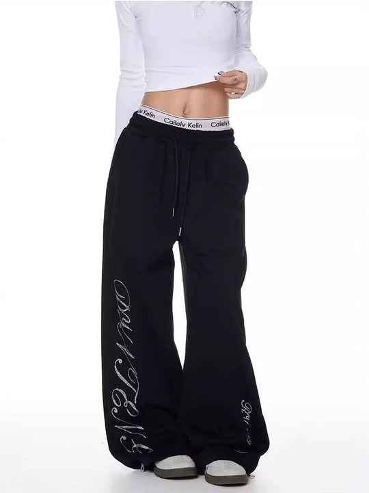 Rhinestone Graphic Joggers – Women's Baggy Fleece Sweatpants