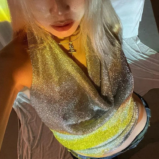 Sequin Sparkle Halter Top – Women's Backless Crop Top