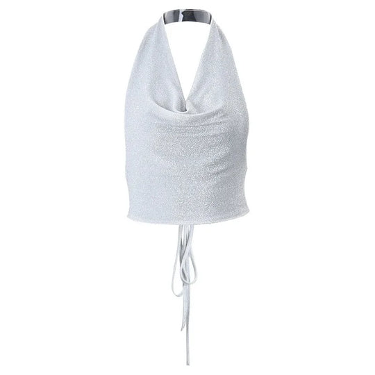 Sequin Sparkle Halter Top – Women's Backless Crop Top