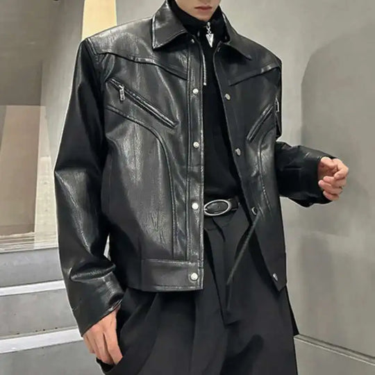 Shoulder Padded Leather Jacket – Men's Structured Boxy Coat