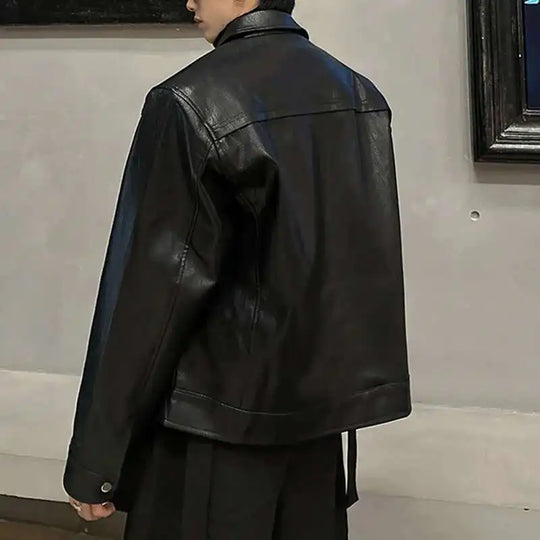 Shoulder Padded Leather Jacket – Men's Structured Boxy Coat