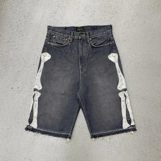 Skeleton Embroidered Jorts – Men's Baggy Denim Shorts