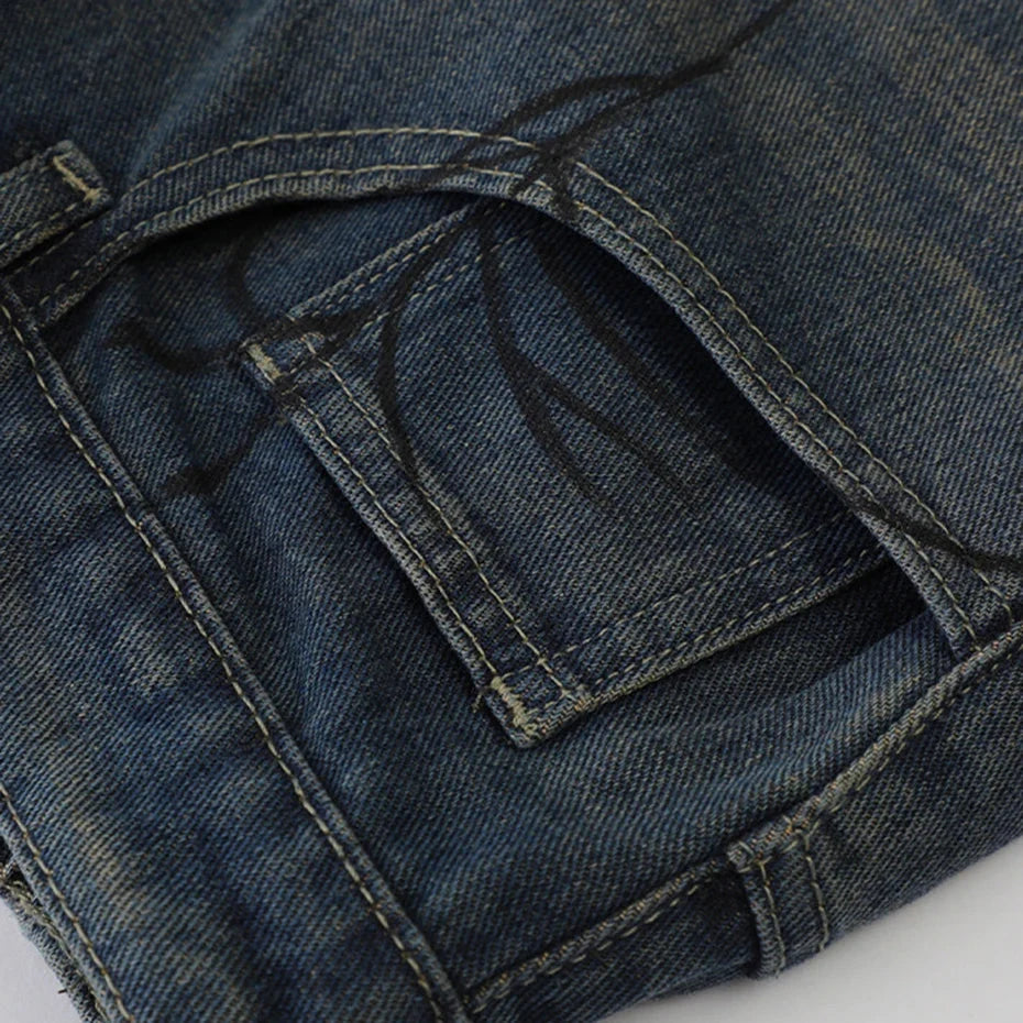 Spider Cobweb Graphic Jorts – Men's Baggy Denim Shorts