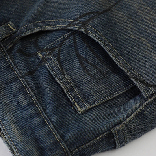 Spider Cobweb Graphic Jorts – Men's Baggy Denim Shorts