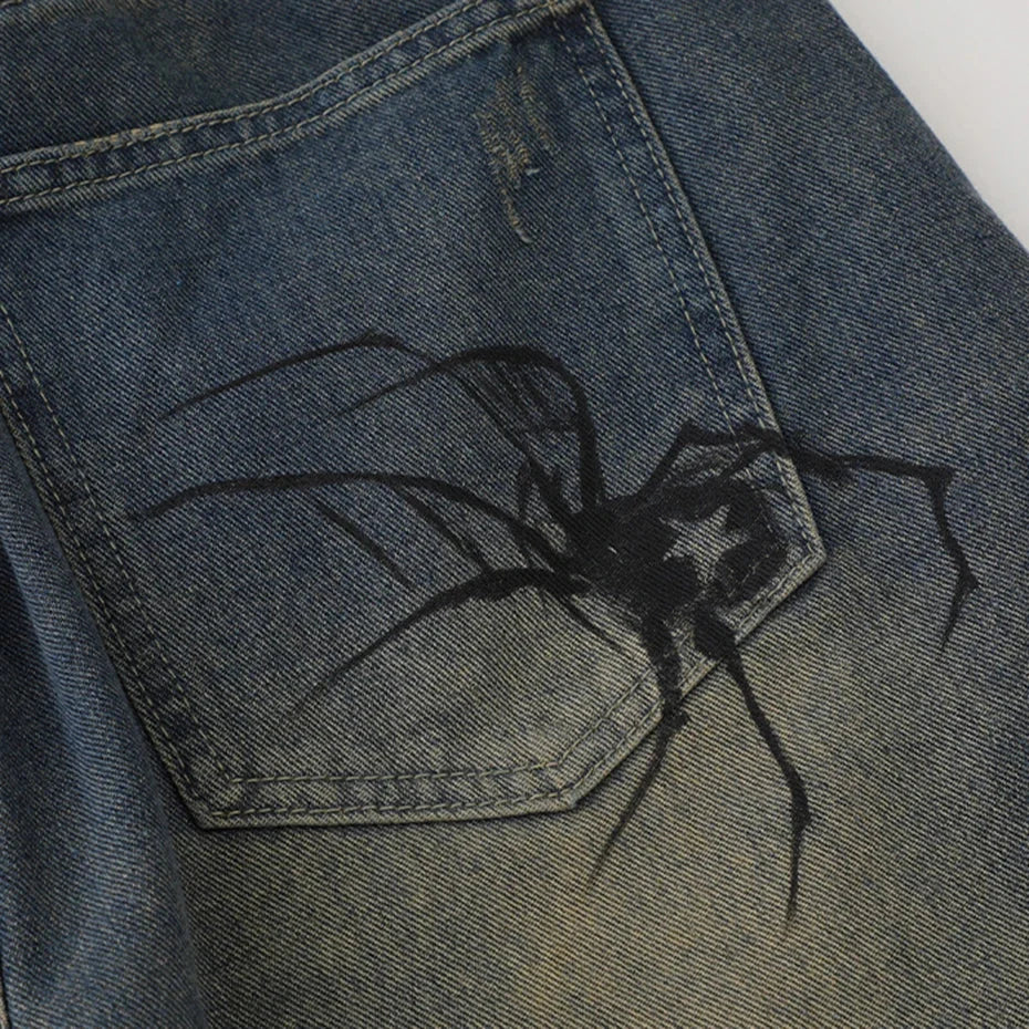Spider Cobweb Graphic Jorts – Men's Baggy Denim Shorts