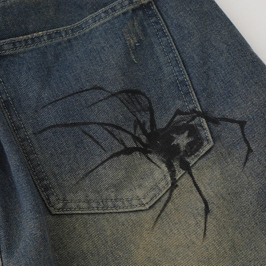 Spider Cobweb Graphic Jorts – Men's Baggy Denim Shorts