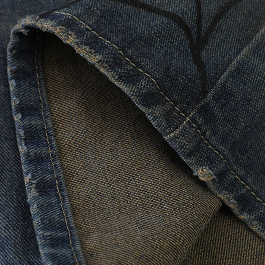 Spider Cobweb Graphic Jorts – Men's Baggy Denim Shorts