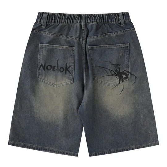 Spider Cobweb Graphic Jorts – Men's Baggy Denim Shorts
