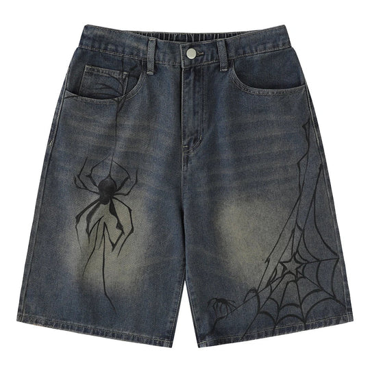 Spider Cobweb Graphic Jorts – Men's Baggy Denim Shorts