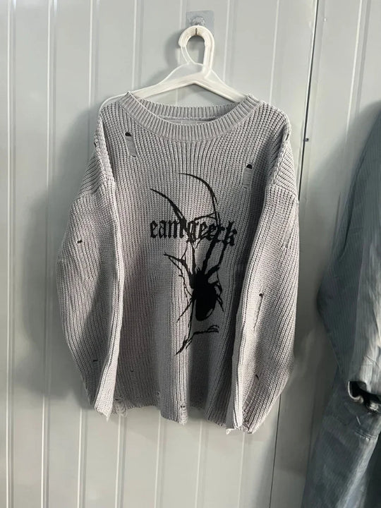 Spider Graphic Knit Sweater – Unisex Oversized Jumper