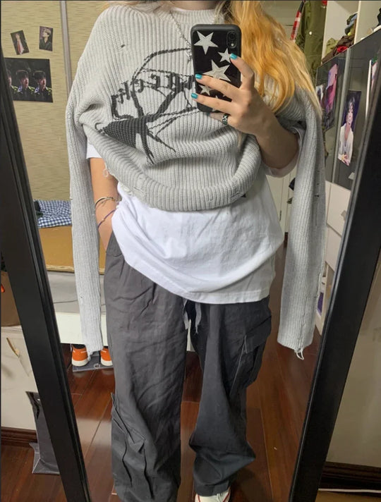 Spider Graphic Knit Sweater – Unisex Oversized Jumper