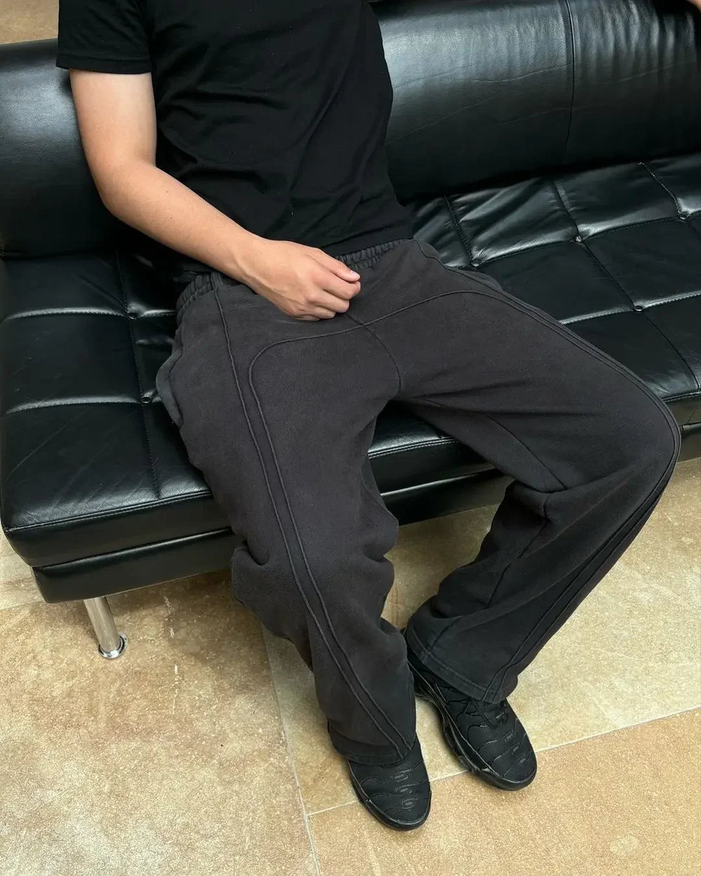 Spliced Straight-Leg Joggers – Unisex Panelled Sweatpants