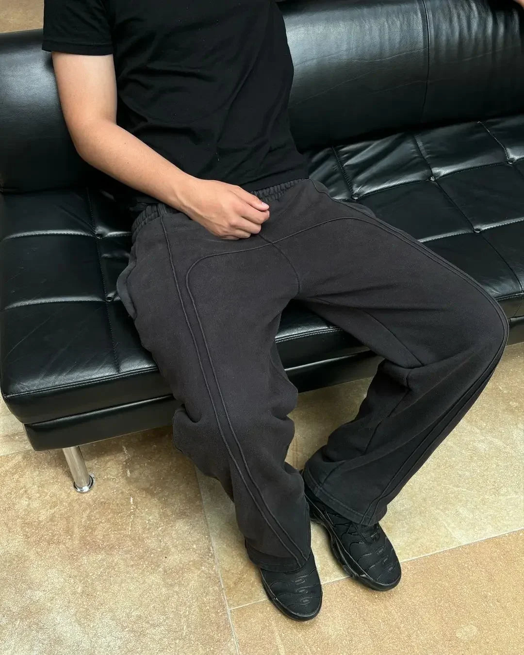Spliced Straight-Leg Joggers – Unisex Panelled Sweatpants