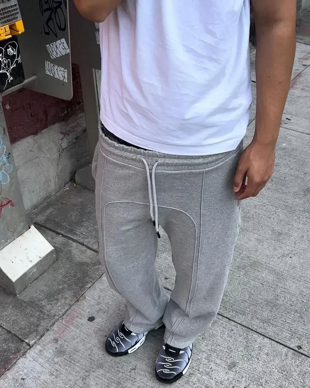 Spliced Straight-Leg Joggers – Unisex Panelled Sweatpants