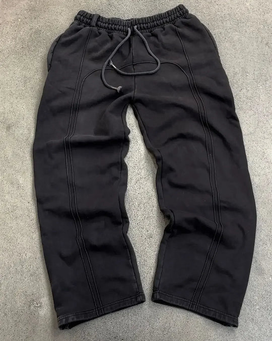Spliced Straight-Leg Joggers – Unisex Panelled Sweatpants