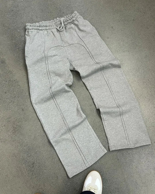 Spliced Straight-Leg Joggers – Unisex Panelled Sweatpants