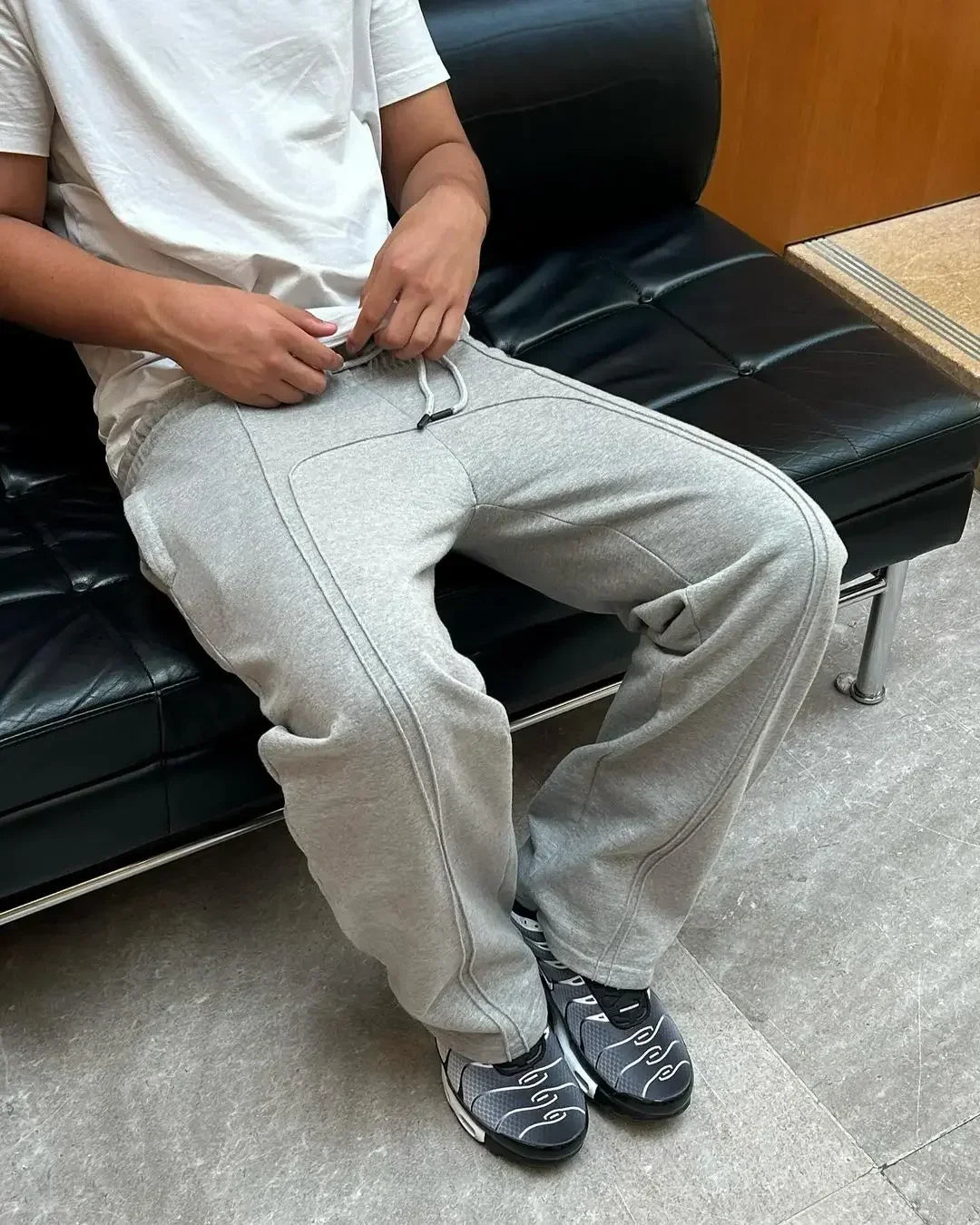 Spliced Straight-Leg Joggers – Unisex Panelled Sweatpants