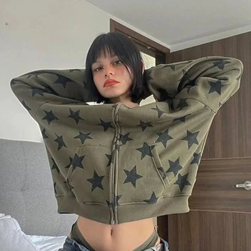 Star Collage Zip-Up Hoodie – Unisex Baggy Full-Zip