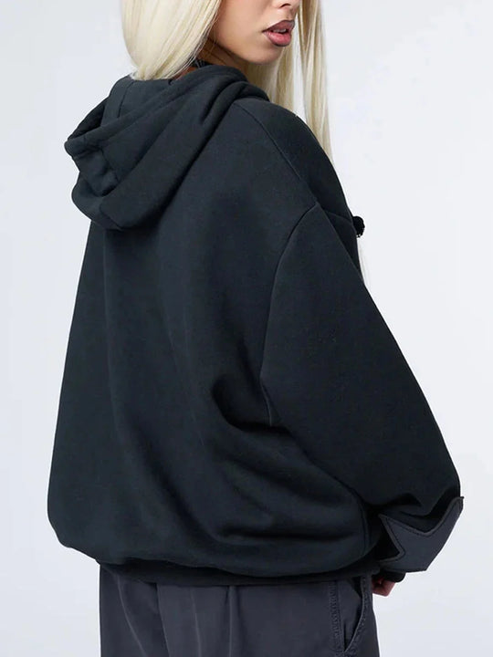 Star Accent Zip-Up Hoodie – Unisex Oversized Baggy Fit