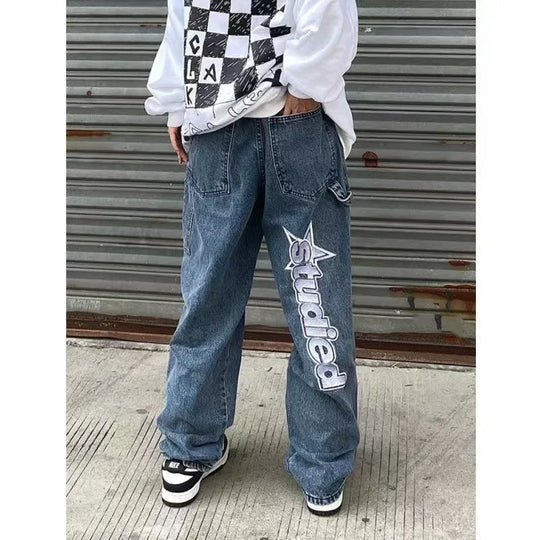 Star Shine Embroidered Jeans – Unisex Relaxed Denim Fit