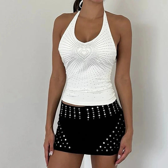 Stoned Heart Halter Top – Women's Backless Statement Top